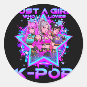 Ein Mädchen, das K-Pop liebt, Kinder Mädchen K-Pop Runder Aufkleber