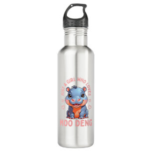 Ein Mädchen, das Moo Deng Hippo Women Kindermädche Edelstahlflasche