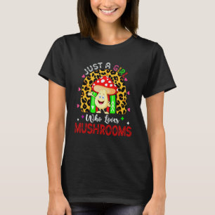Ein Mädchen, das Pilze Leopard Regenbogen Vegan li T-Shirt