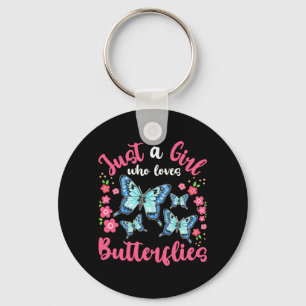 Ein Mädchen, das Schmetterlinge und Blume Liebe Schlüsselanhänger