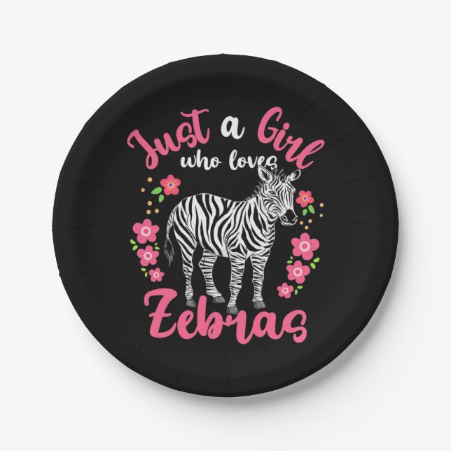 Ein Mädchen, das Zebras und Blume Liebe Pappteller (Vorderseite)