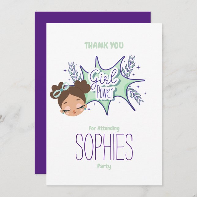 Ein Mädchen lila machen, danke Karte (Vorne/Hinten)