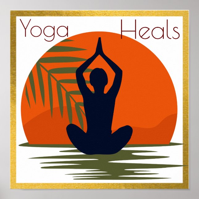 Ein Mädchen macht Yoga mit Sonnenuntergang Poster (Vorne)