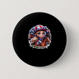 Ein Mädchen mit Pferderennen Sport. Aufkleber Button