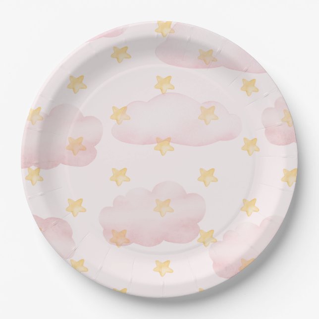 ein Mädchen rosa Wolken Babydusche Party Pappteller (Vorderseite)