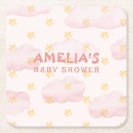 ein Mädchen rosa Wolken Babydusche Party Rechteckiger Pappuntersetzer