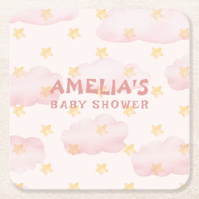 ein Mädchen rosa Wolken Babydusche Party Rechteckiger Pappuntersetzer (Vorderseite)