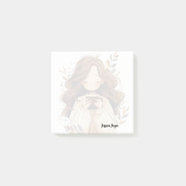 Ein Mädchen trinkt lange einen Kaffee Post-it Klebezettel