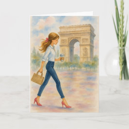 Ein Mädchen und der Arc de Triomphe Szene Paris Karte