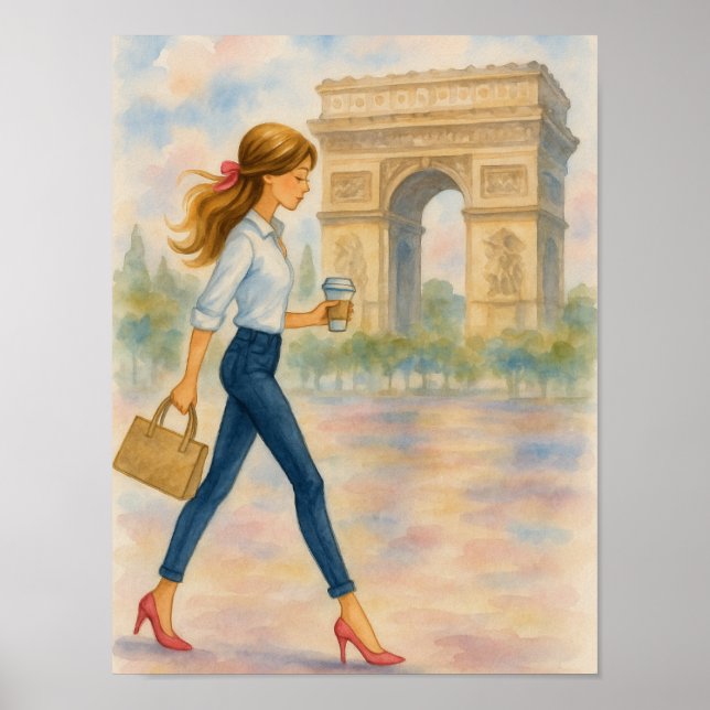 Ein Mädchen und der Arc de Triomphe Szene Paris Poster (Vorne)