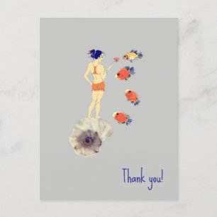 Ein Mädchen und Fische Postkarte