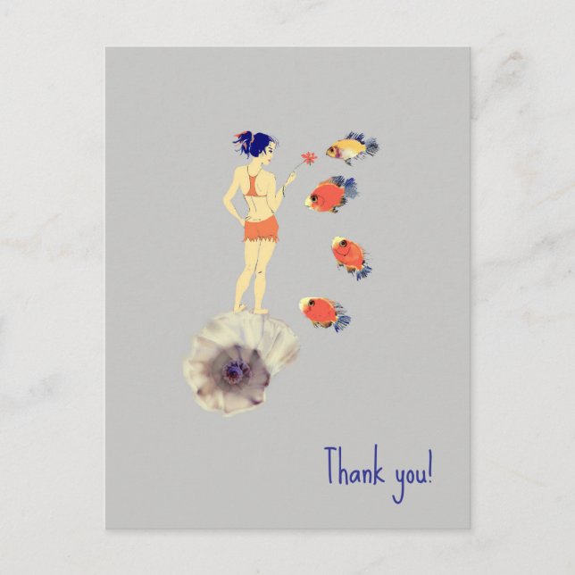 Ein Mädchen und Fische Postkarte (Vorderseite)