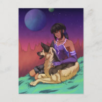 Ein Mädchen und ihr Hund in der Raumkarte