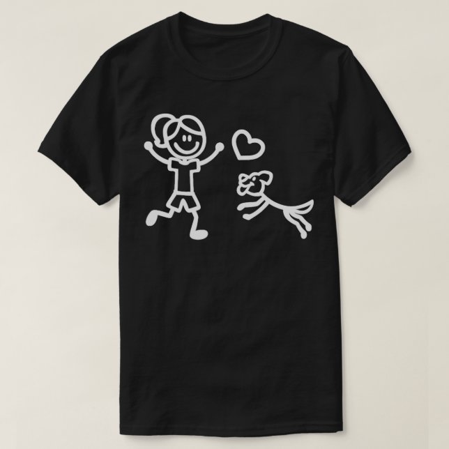 Ein Mädchen und ihr Hund Strichmännchen T-Shirt (Design vorne)