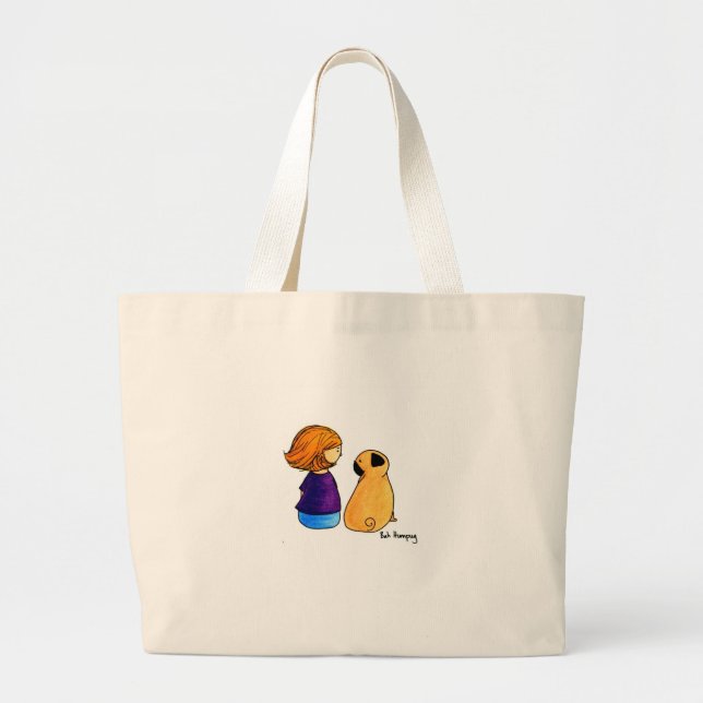 Ein Mädchen und ihr Mops (blond) Jumbo Stoffbeutel (Vorne)