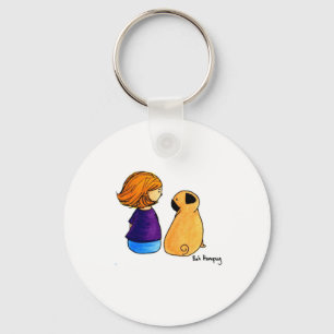 Ein Mädchen und ihr Mops (blond) Schlüsselanhänger