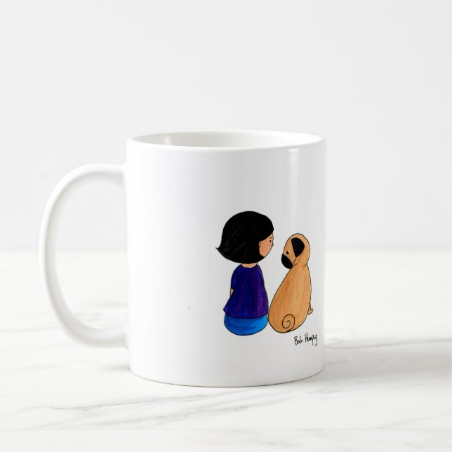 Ein Mädchen und ihr Mops Tasse (Links)