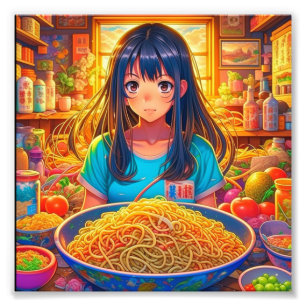 Ein Mädchen und ihr Ramen Anime Fotodruck