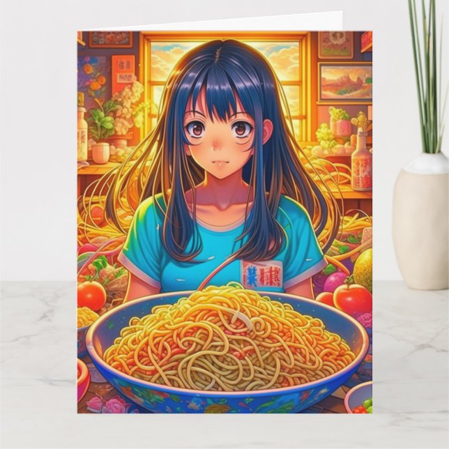 Ein Mädchen und ihr Ramen Anime Funny Groß Geburts Karte (Vorderseite)