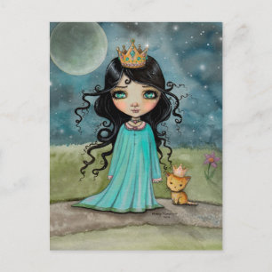 Ein Mädchen und ihre Katze Süße Prinzessin Fantasy Postkarte