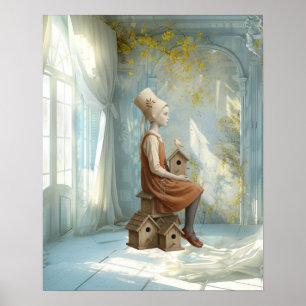 Ein Mädchen und seine Vogelhäuschen   Surrealistis Poster