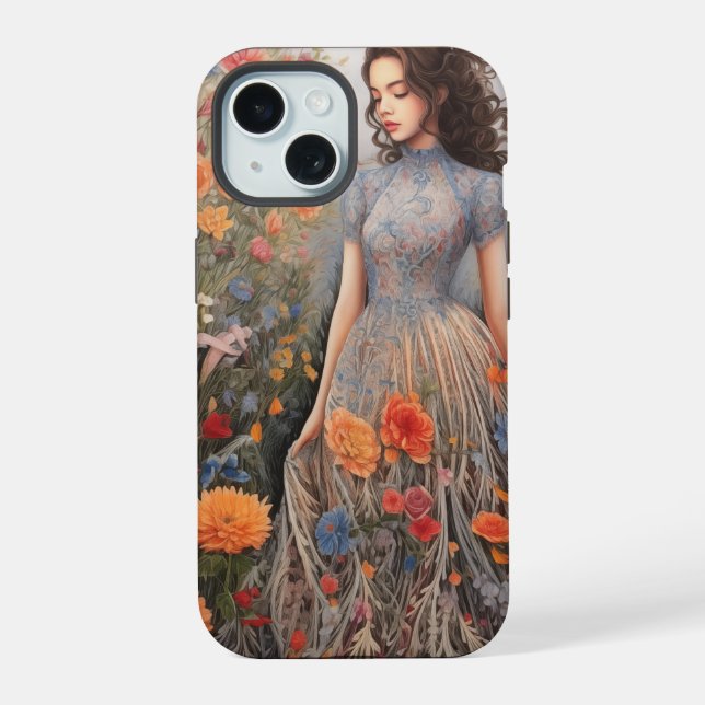 Ein Mädchen voller Blumen iPhone 15 Hülle (Rückseite)