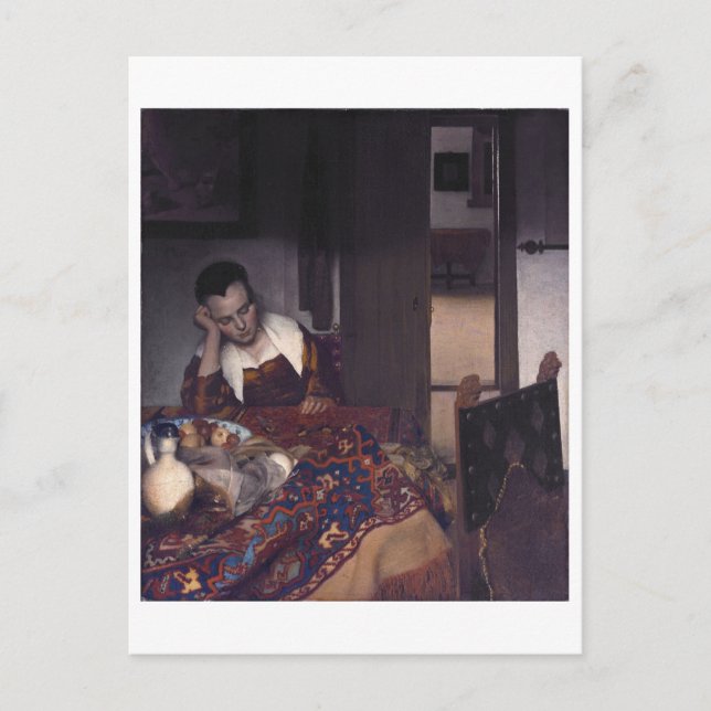 Ein Mädchenschläft von Johannes Vermeer Postkarte (Vorderseite)