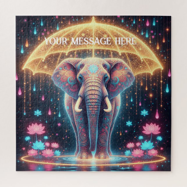 Ein magischer Fantasy-Elefant unter einem Regensch Puzzle (Vertikal)