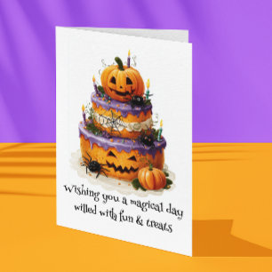 Ein magischer Geburtstagskuchen zum Halloween-Tag Karte