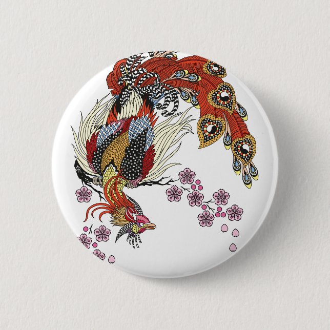 ein magischer Phönix, der auf einer blühenden Saku Button (Vorderseite)