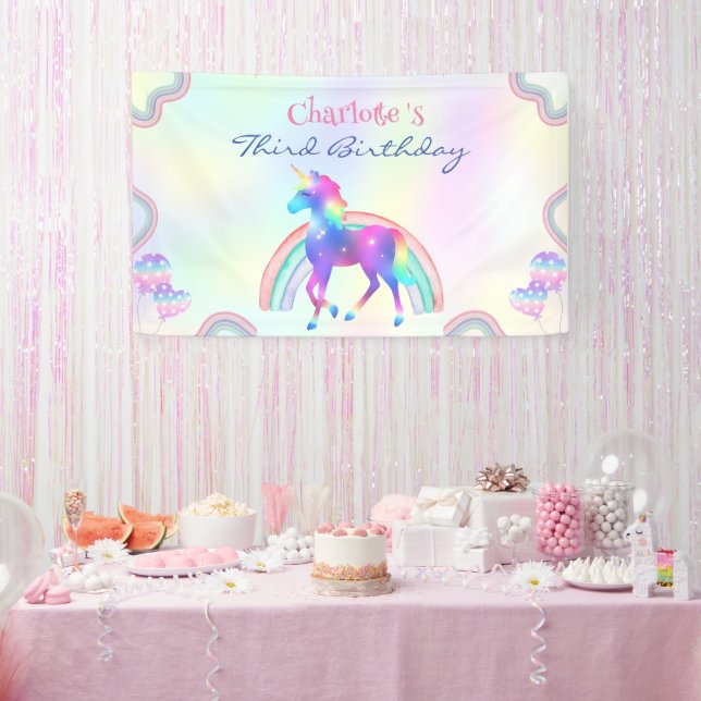 Ein magischer Regenbogen Einhorn Glückwunsch zum G Banner (Party)