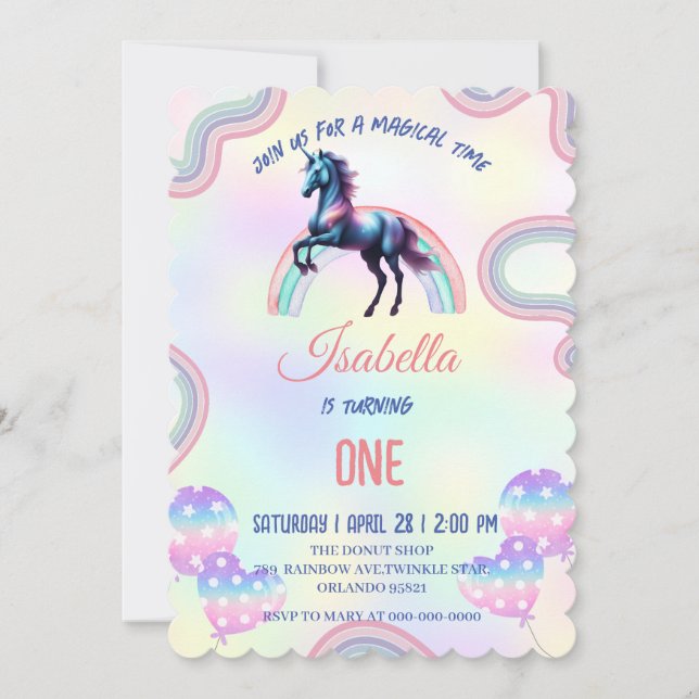 Ein magischer Regenbogen Einhorn Glückwunsch zum G Einladung (Vorderseite)