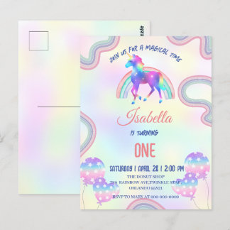 Ein magischer Regenbogen Einhorn Glückwunsch zum G Postkarte