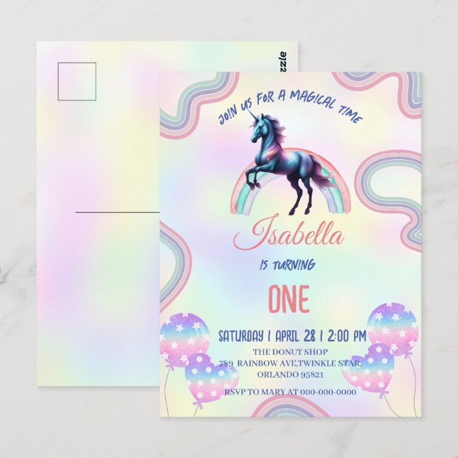 Ein magischer Regenbogen Einhorn Glückwunsch zum G Postkarte (Vorne/Hinten)