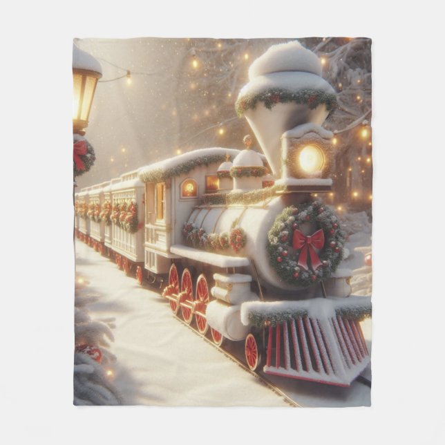Ein magischer Winter Wonderland Weihnachtszug Fleecedecke (Vorderseite)
