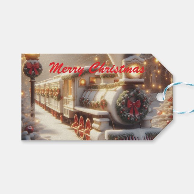 Ein magischer Winter Wonderland Weihnachtszug Geschenkanhänger (Vorderseite (Horizontal))