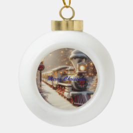 Ein magischer Winter Wonderland Weihnachtszug Keramik Kugel-Ornament