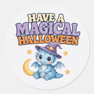 Ein magisches Halloween, blauer Baby-Drache Runder Aufkleber