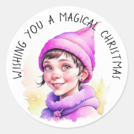 Ein magisches Vintages Weihnachtself Runder Aufkleber