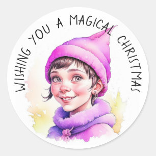 Ein magisches Vintages Weihnachtself Runder Aufkleber