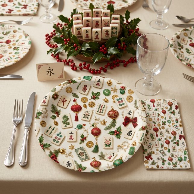 Ein Mahjong-Weihnachten  Pappteller (Von Creator hochgeladen)