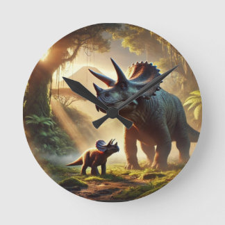 Ein majestätischer, erwachsener Triceratops Runde Wanduhr