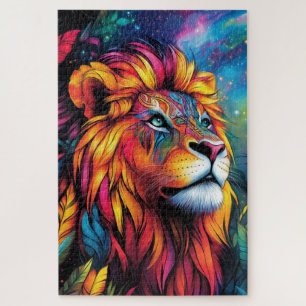 Ein majestätischer Löwe mit einer leuchtenden Neon Puzzle
