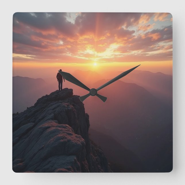 Ein majestätischer Sonnenaufgang vom Gipfel des Be Quadratische Wanduhr (Vorderseite)