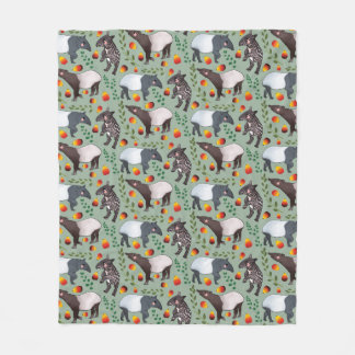 Ein malayisches Tapir-Tiermuster in Grün und Schwa Fleecedecke