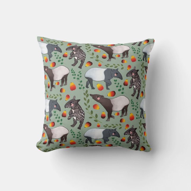 Ein malayisches Tapir-Tiermuster in Grün und Schwa Kissen (Vorderseite)