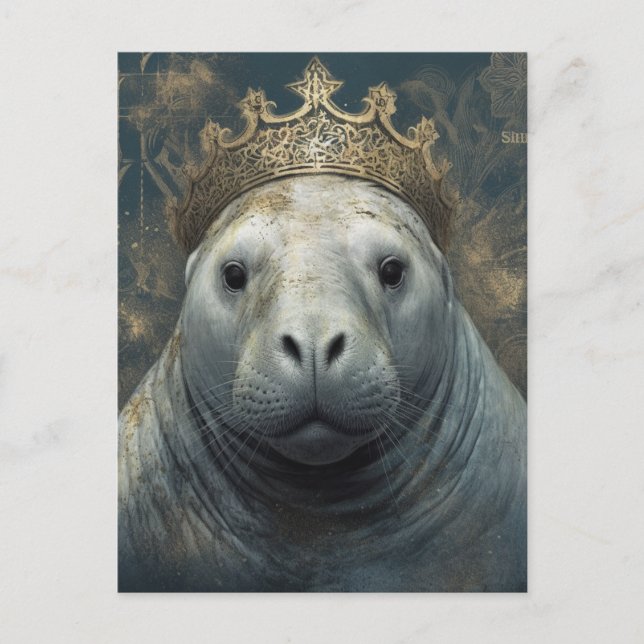 Ein Manatee, das eine Krone trägt Postkarte (Vorderseite)