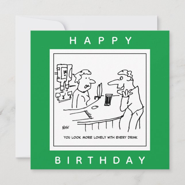 Ein Mann, der eine Barmaid in einem Pub-Cartoon hä Karte (Vorderseite)