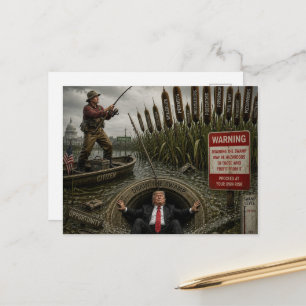Ein Mann fischt im Sumpf, während er trocken geleg Postkarte