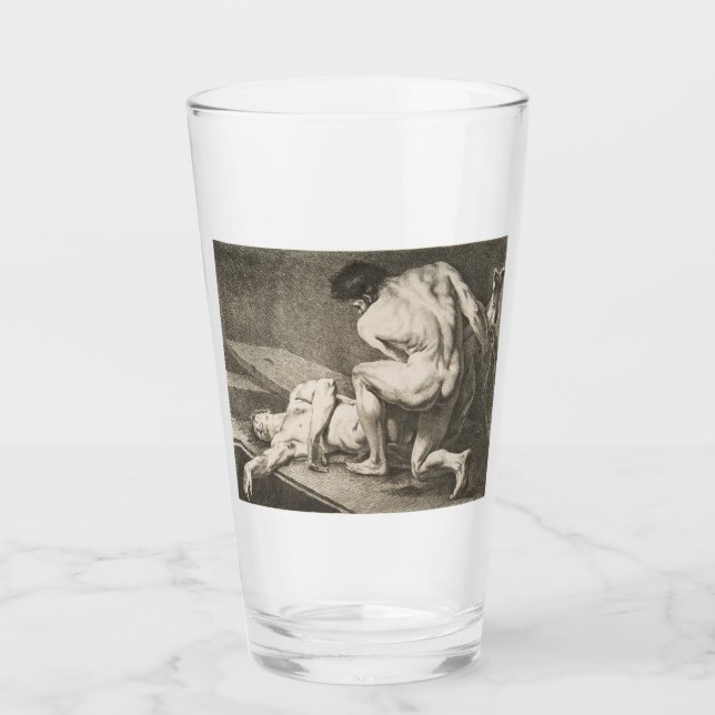 Ein Mann hebt die Legen eines anderen Mannes Glas (Vorderseite)